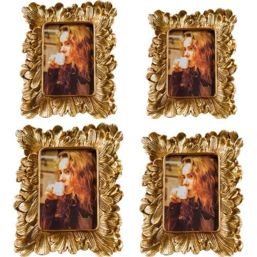 European Gold Picture Frame Wedding Gift Iris Flower Desktop Freestanding Photo Frame for Livingroom, Bedroom Home Decoration