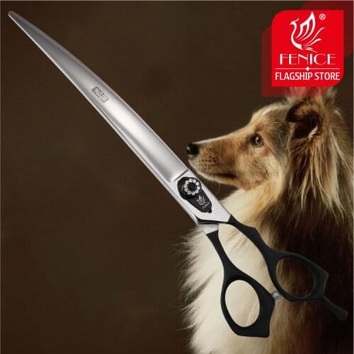 Fenice 7.5/9.0 inch Professional Pet Scissors for Dog Grooming Sharp Dog Cat Curved Shear JP 440C with Black Handle Rhinestone