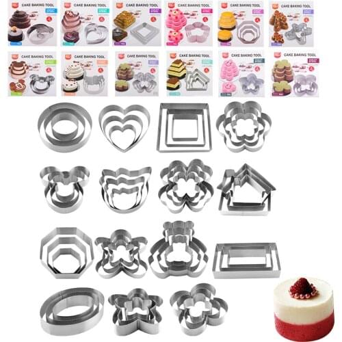12 Shapes 3Pcs/Set Stainless Steel Baking Tools Round Heart Mousse Ring Cake Baking Mold Birthday Wedding Cake Decorating Tools
