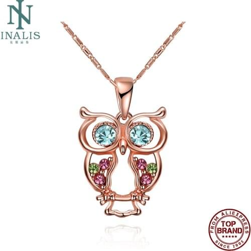 INALIS Pendant Necklaces For Women Owl Shape Rose Gold Plated Necklace Female Fashion Anniversary Jewelry Give Friend Hot Sale