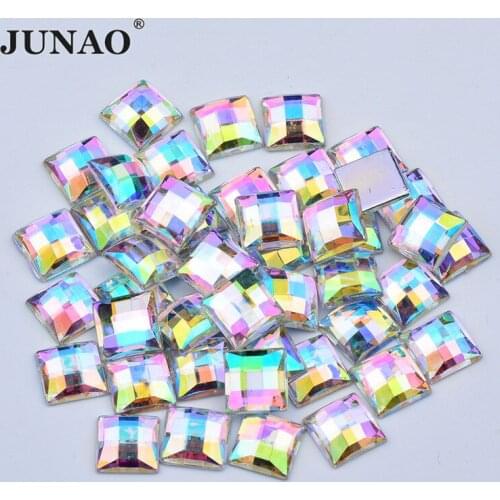 JUNAO 8 10 12 14 16 mm Crystal AB Square Rhinestones Diamond Glue on Flatback Crystals Strass for Clothes DIY Crafts