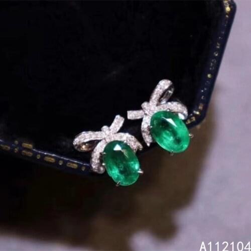 KJJEAXCMY fine jewelry 925 sterling silver inlaid natural emerald women trendy popular Chinese style ear studs earrings support