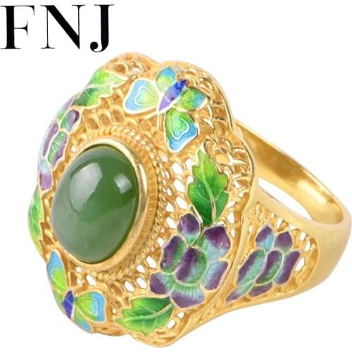 FNJ Cloisonne Butterfly Ring 925 Silver New Original S925 Sterling Silver Rings for Women Jewelry Adjustable size Natural Jasper