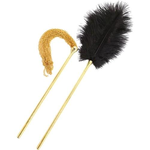 Fashion Golden Sex Teaser Stick with Handle Sex Toys Artificial Feather Toys