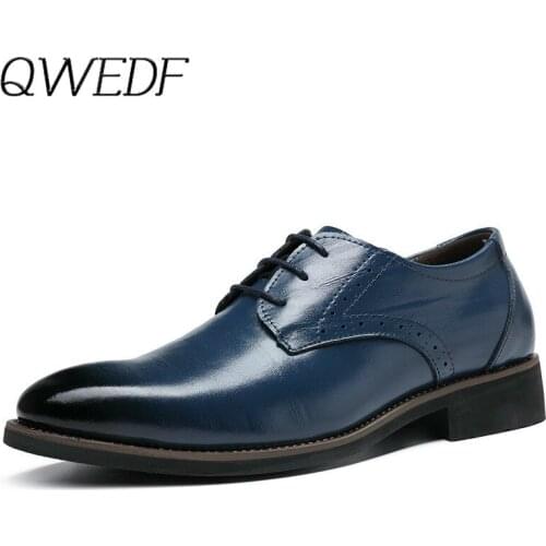 Mens Big Size Casual Leather Shoes Oxford Mens Office Shoes Dress Shoes Black Blue Italian Style Wedding Party Shoes N1-53