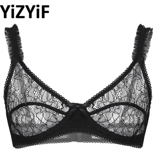 Mens Sissy Bra Tops Lingerie Night Underwear See Through Sheer Floral Lace Lingerie Wire-free Bra Tops Bralette Gay Men Bra Tops