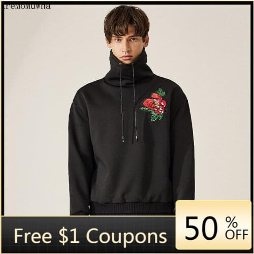 New Spring Limited Edition Designer Brand Chinese Style Yokosuka Embroidery Flower Loose Version High Neck Mens Thick Pullover