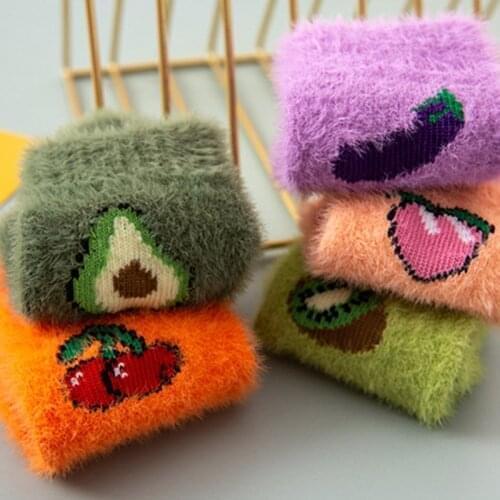 Floor Bedroom Socks Cute 1Pair Thicken Keep Warm Fruit Pattern Sleep Japanese Style Socks for Women Imitate Mink Velvet