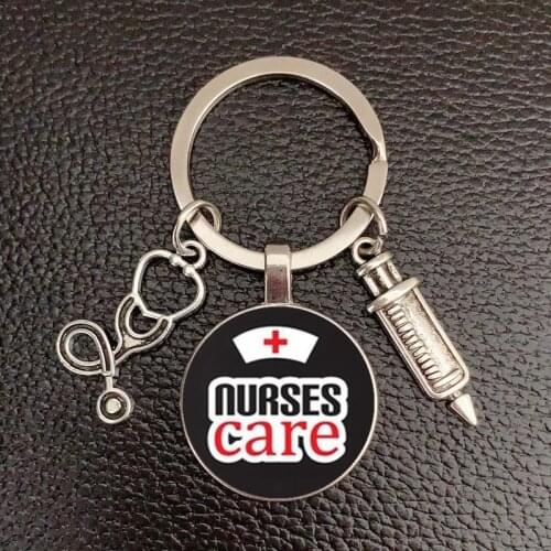 New fashion doctor nurse glass stethoscope alloy key ring medical bag men and women key chain bag charm love souvenir gift