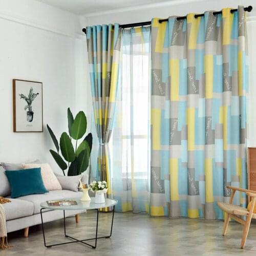 New Nordic Curtain Finished Shading Thick Double-sided Hemp Curtain Printed Bay Window Finished Curtains for Living Room Bedroom
