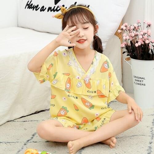 Toddler Girls Clothes Summer Short Sleeve Sets Cartoon Printed Sleepwear Pajamas Set For Teens Girl Breathable Home Wear Outfits