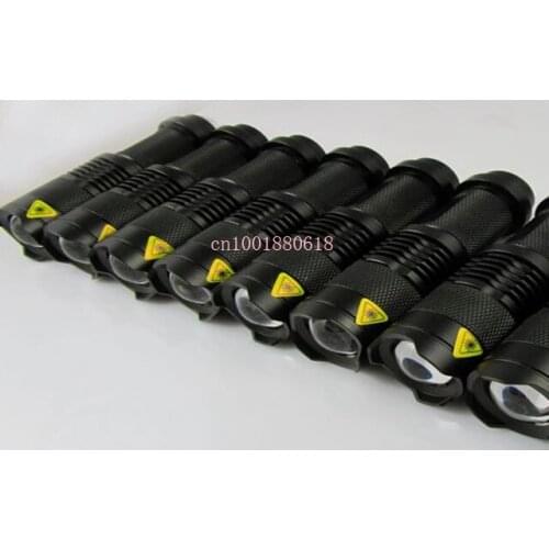 Wholesale Waterproof LED Flashlight 3W CREE Q5 Focus Zoomable 250 Lumens LED Torch Light 50pcs/lot