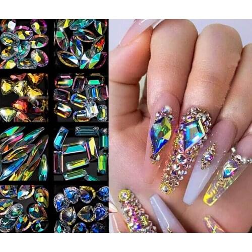 12 Grids Nail rhinestones box | nail rhinestones for nail art decoration AB colorful horse eye /water Drop /Diamond Rhinestone