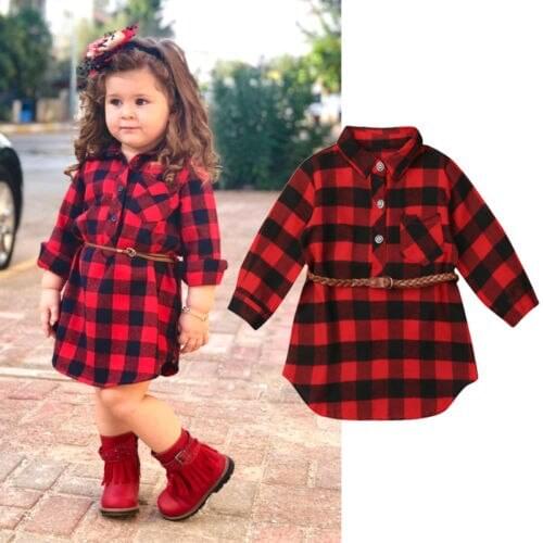 0-5T Christmas Toddler Newborn Kids Baby Girls Dress Red Plaid Cotton Princess Party Long Sleeve Dress Clothes Girl Winter Dress