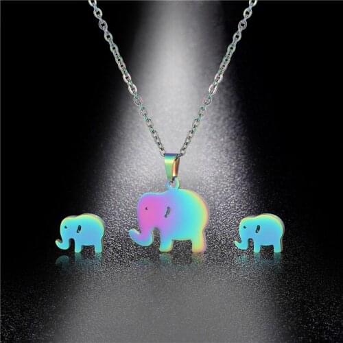 Simple Family Pendant Necklace Lovely Stainless Steel Elephant Necklaces for Women Men Cute Animal Stud Earrings Collares Mujer