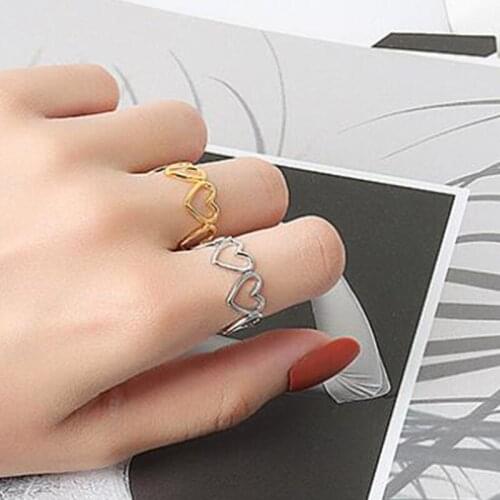 Simple Cute Hollow Heart Round Smiley Face Rings Elegant Geometric Jewelry Women Men Most Romantic Couple Engagement Ring