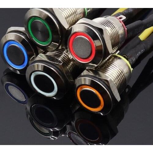 12MM Self-Recovery With LED 3V 5V 12V 24V 220V Metal Momentary Switch Button Auto Reset Waterproof Illuminated