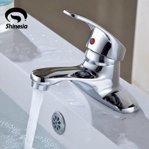 Shinesia Non-Intelligent Chrome Bathroon Basin Faucet for Vessel Sink Hot and Cold Water Mixer Tap Arc Shape Nordic Style