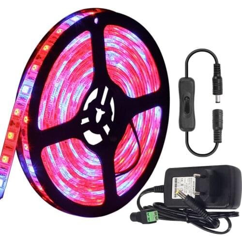 Full Spectrum LED Grow Lights 5M LED Strip Light 5050 60LEDs/m with switch adapter For Greenhouse Hydroponic plant growing lamp