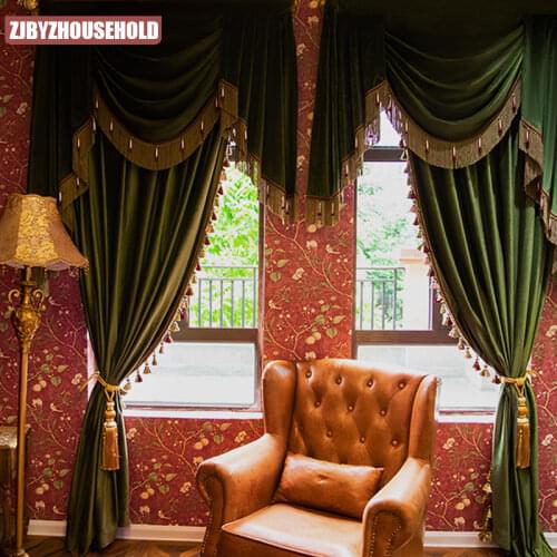 European-style High-end Velvet Curtains Pure Color Flannel Blackout Curtains for Living Room Bedroom Curtains Home Improvement