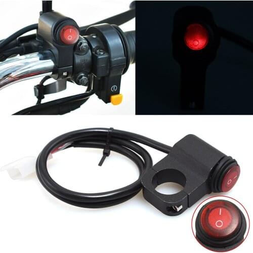 Moto ON OFF Switch 22mm Hand Control Headlight Hazard Warning Brake Power Red LED Indicator Light Handlebar Mount For Universal