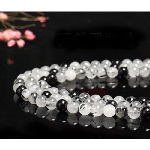 High Quality Natural Black Rutilated Stone Smooth Round 4/6/8/10/12mm Necklace Bracelet Jewelry Gems Loose Beads 15 Inch wk65