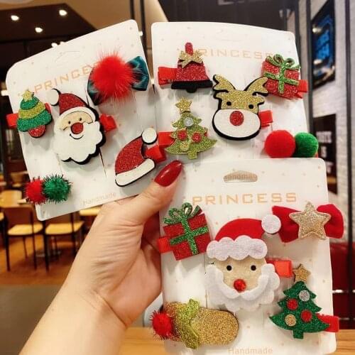 1Set Girls Cute Cartoon Christmas Colorfur Hairpins Children Sweet Hair Clip Barrettes Headband Kids Fashion Hair Accessories