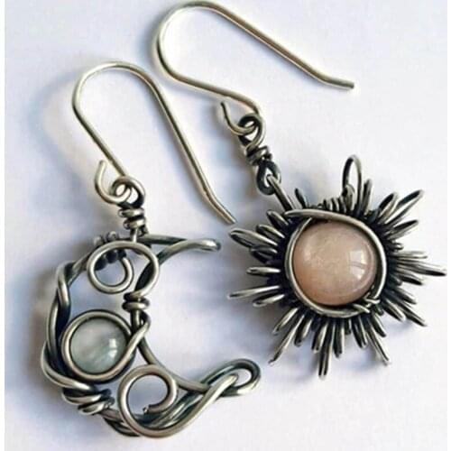 Bohemia Sun and Moon Earrings Silver Color Crystal Drop Earrings Women Female Boho Fashion Jewelry Gift for her