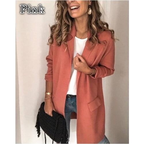 Womens Autumn And Winter New Solid Color Coat Long Sleeve Fake Pocket Casual Suit Coat Womens Clothing