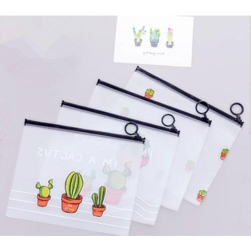 1PC Transparent Cactus Pattern PVC 17.1*21.2cm File Folder Document Bag Stationery Bag for Students Kids Pencil Case Pouch