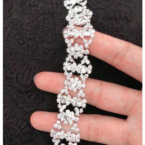 1 Yard Crystal Glass Rhinestone Cup Chain Silver Base for DIY Dress Decoration Rhinestone Trim Applique Sew on Rhinestone Trim