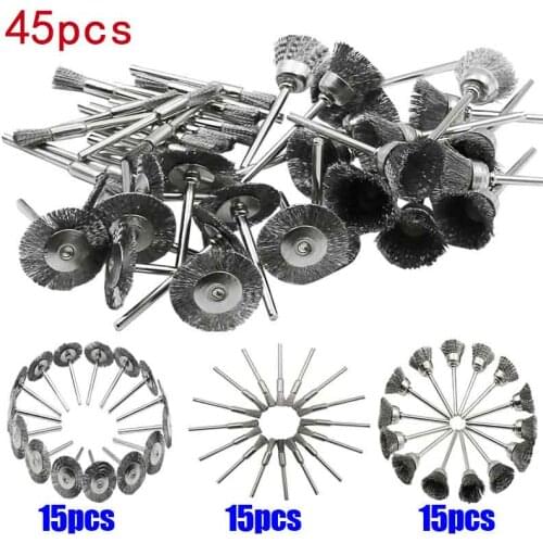 45pcs mini rotary stainless steel wire wheel wire brush small wire brushes set accessories for dremel mini drill rotary tools