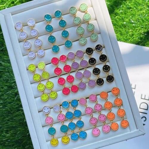 5Pairs/Lot Factory Direct Sale Dainty Trendy Colorful Enamel Smile Happy Face Drop Earrings