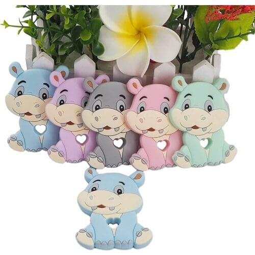 Chenkai 5PCS Silicone Rhinoceros Teether Baby Cartoon Teether Cute Pacifier BPA Free For Infant Chew Necklace Teething Toy