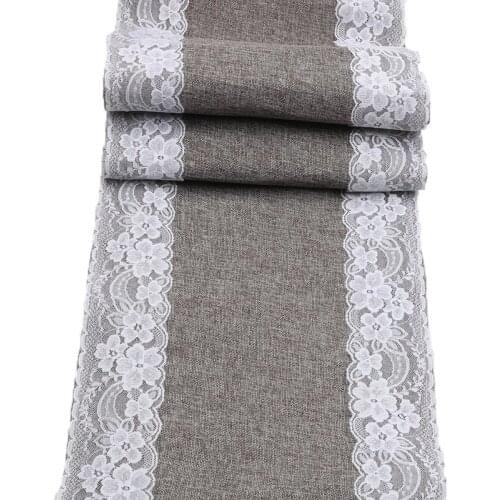 6pcs Vintage Lace Flax Jute Burlap Table Runner 12x108 inch Tablecloth for Home Party Wedding Christmas Banquet Dinner Decor