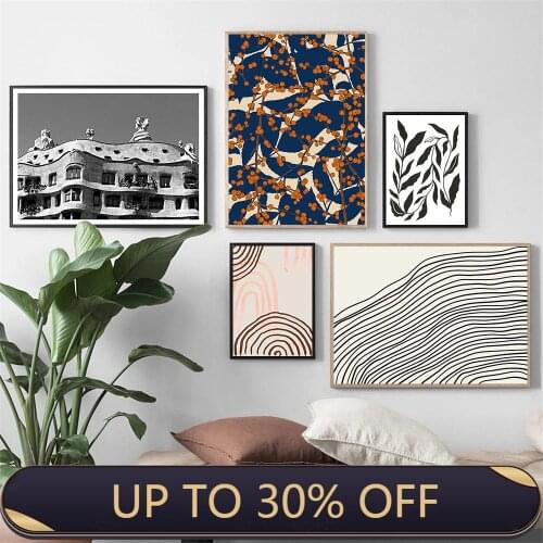 Lines Abstract Rainbow Canvas Print Painting Orange Leaves Wall Art Poster Black And White Building Posters Picture Home Decor