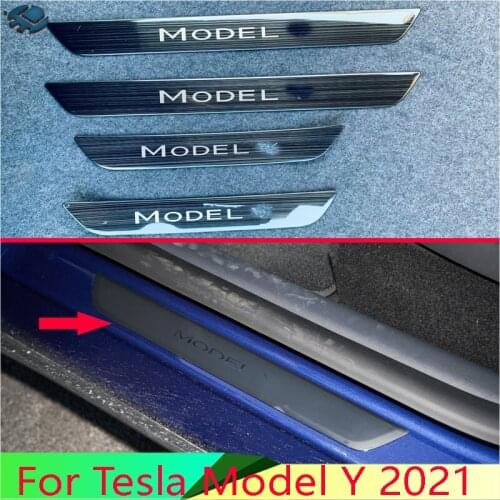 For Tesla Model Y 2021 Car Accessories Stainless Steel Ouside Door Sill Panel Scuff Plate Kick Step Trim Cover Protector
