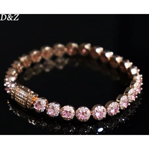 D&Z 7mm Round Shape Clustered Tennis Bracelet In Rose Gold Iced Out CZ Stones Female Fashion Statement Jewelry Birthday Gift