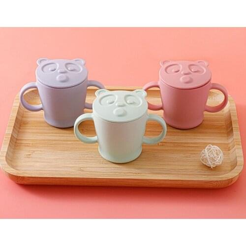 Baby Feeding Cups Cartoon Bear Anti-drop Bottle Children Silicone Bowl Spoon Bottle Food Storage Cups Snack Container for Kids