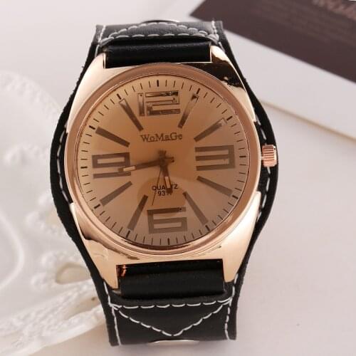 Fashion Brand Rose Gold Big Dial Quartz Analog Girl Boy Unsex Casual Watches For Men Women Wide Leather WoMaGe Brand Wrist watch