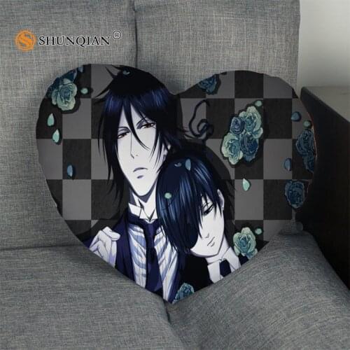 Hot Sale Black Butler Heart Shape Pillow Cover Custom zipper Pillowcase Just Cover No Core Size 41x36cm,47x42cm