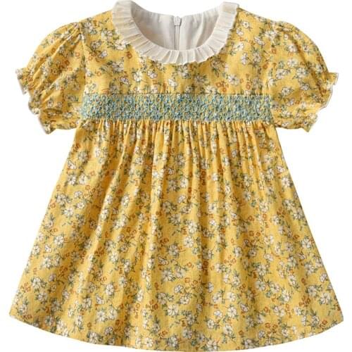 Childrens Wear, Baby Girls Skirt, 2021 New Summer Short Sleeve Retro Princess Skirt, Garden Flower Dress