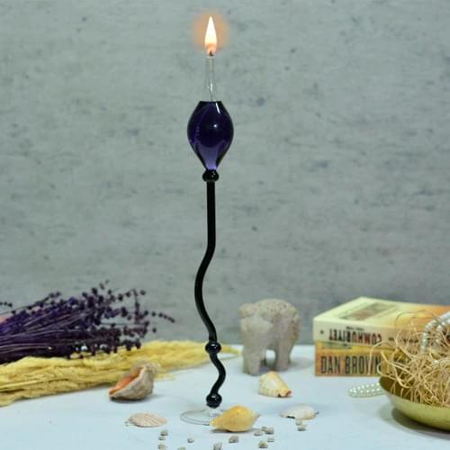 Flovart Pedestal Glass Oil Lamp Münhani Black-Oil lamp butter Gift