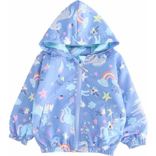 Girls Bomber Jackets Baby Girl Long Sleeve Windbreaker Unicorn Jacket Kids Cartoon Hooded Jacket Coats Children Fahion Outerwear