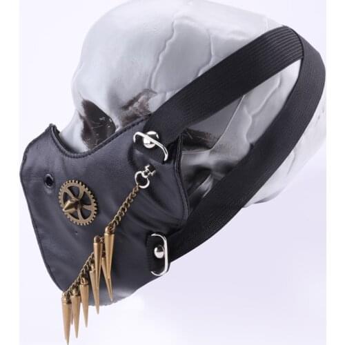Halloween Mask Cool Rivets Chain Black Leather Masks Vintage Gears Wind Protector Steampunk Mask Cosplay Party