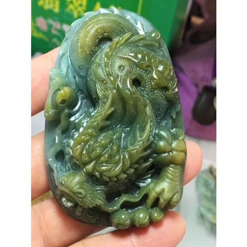 Natural Myanmar jade A HandCarved dragon jadeite jade emperor green jade pendant jade necklace pendants jewelry necklaces men
