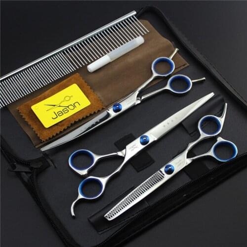 Cheaper 7.0Inch 4Pcs/Set JP440C Jason Pet Grooming Scissors Silver Dog Shears Big Straight &ampThinning&ampCurved Scissors