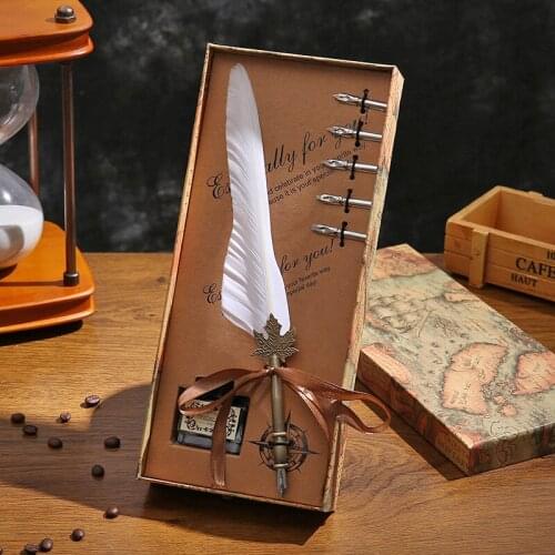 New Drowning Feather Pen Gift Box Retro Goose Pen Calligraphy Pen Set New Year Gift Christmas Gift
