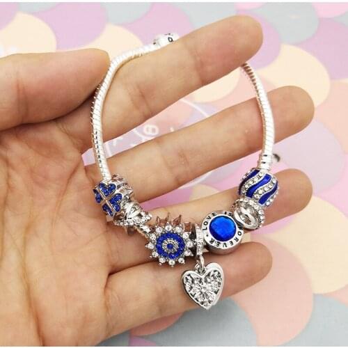 New style DIY baby blue heart-shaped pendant series womenundefineds snake bone bracelet