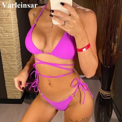 New Wrap Around Strappy String Thong Women Swimwear Bikini Female Swimsuit Two-pieces Bikini set Bather Bathing Suit Swim V1677P